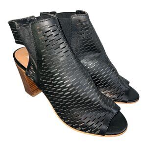 STEVEN MADDEN Nancii Black Perforated Leather Open Toe High Heel Ankle Boots 7.5